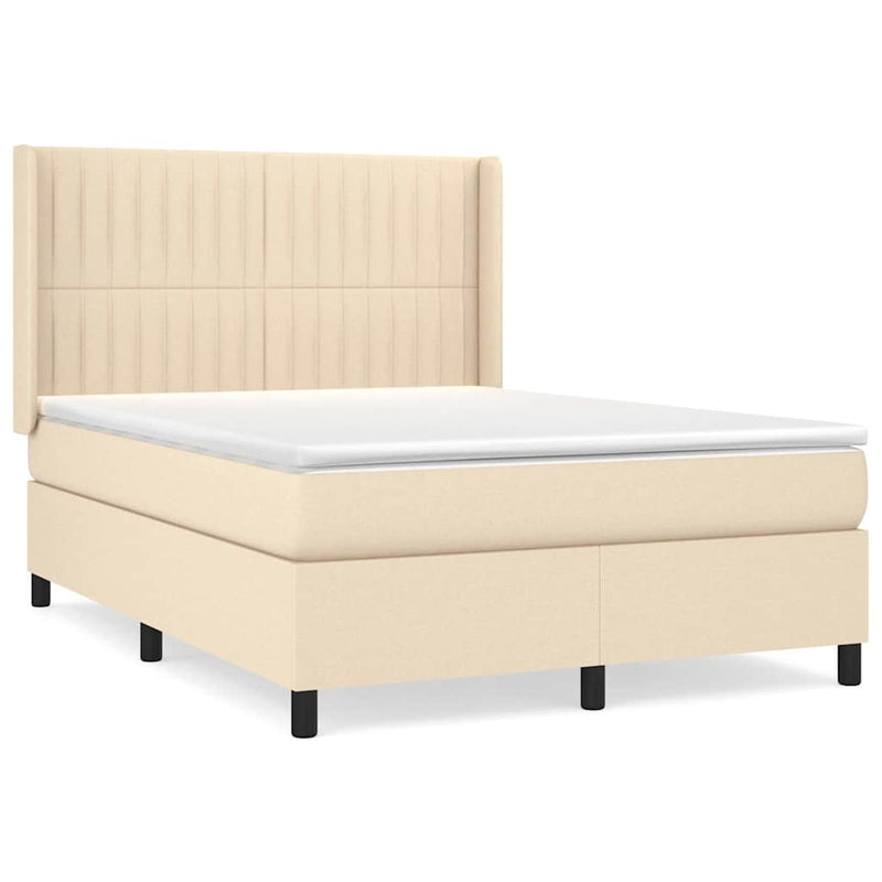 Pat box spring cu saltea, crem, 140x200 cm, textil