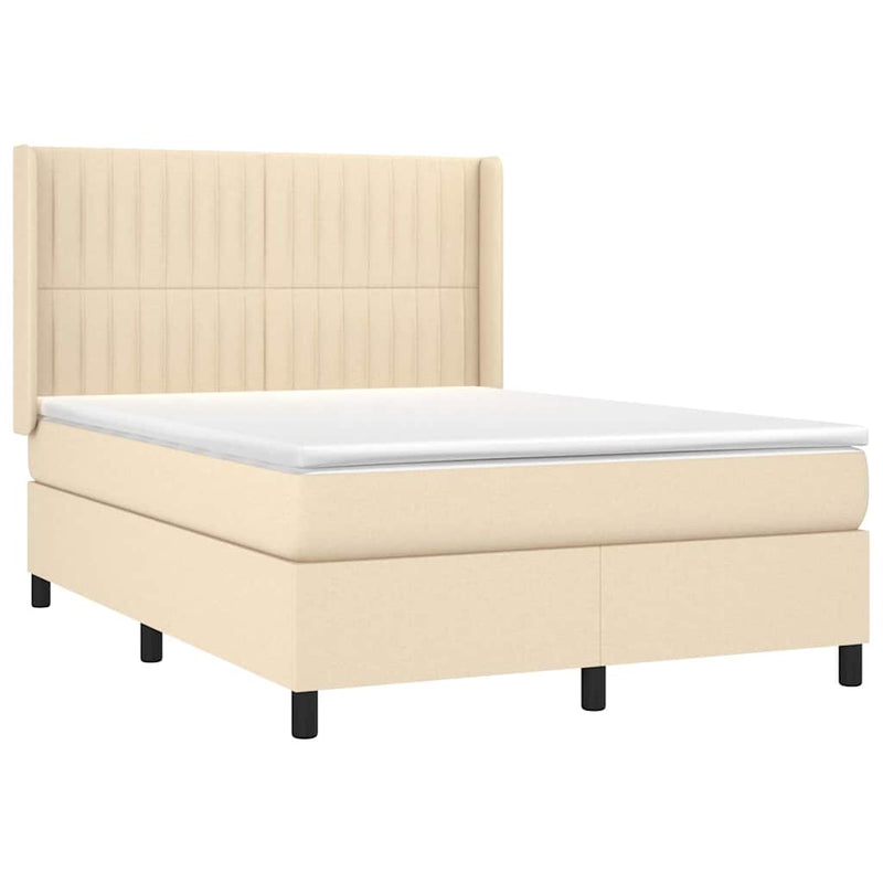 Pat box spring cu saltea, crem, 140x200 cm, textil