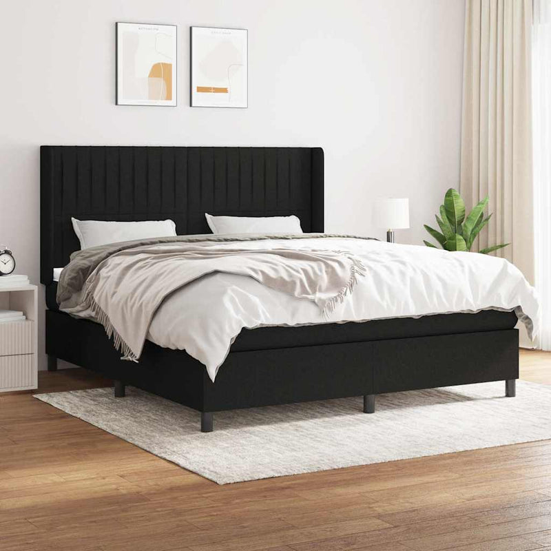 Pat box spring cu saltea, negru, 160x200 cm, textil