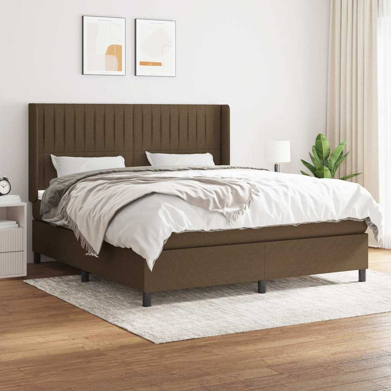 Pat box spring cu saltea, maro închis, 160x200 cm, textil