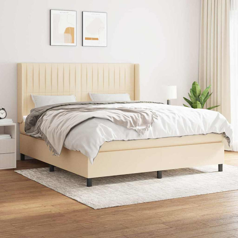 Pat continental cu saltea, crem, 180x200 cm, textil