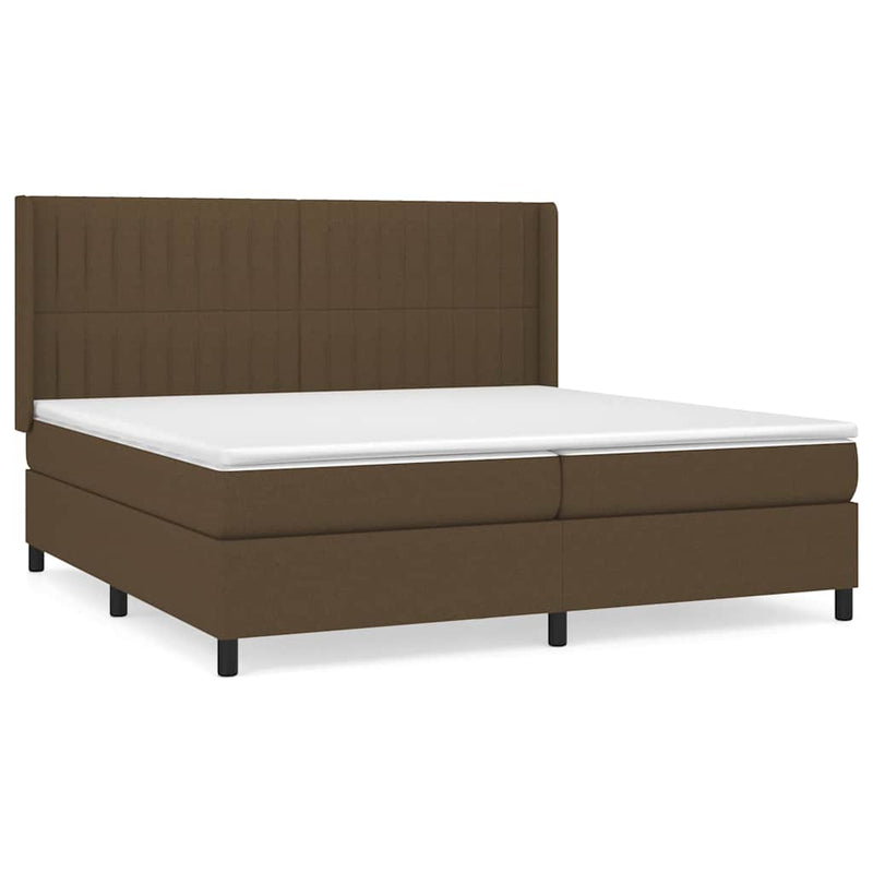 Pat box spring cu saltea, maro închis, 200x200 cm, textil