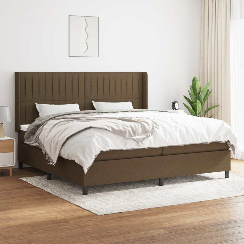 Pat box spring cu saltea, maro închis, 200x200 cm, textil