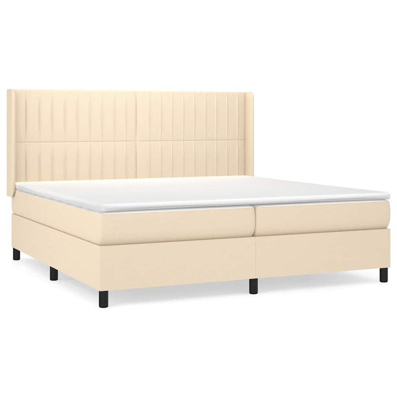 Pat box spring cu saltea, crem, 200x200 cm, textil