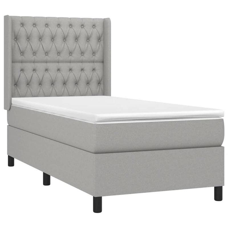 Pat box spring cu saltea, gri deschis, 90x200 cm, textil