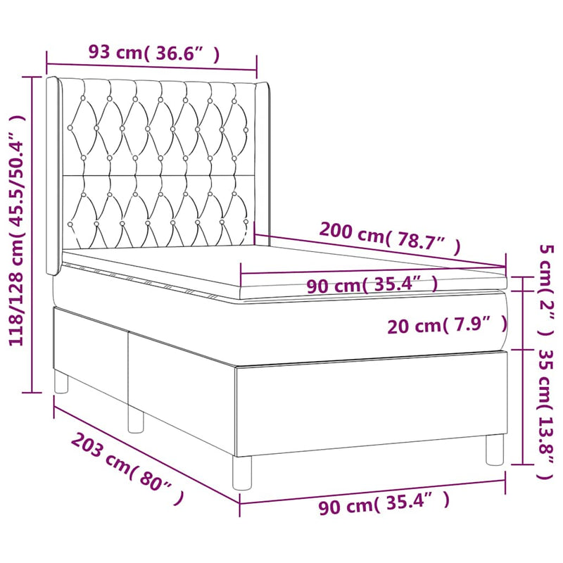 Pat box spring cu saltea, albastru, 90x200 cm, textil