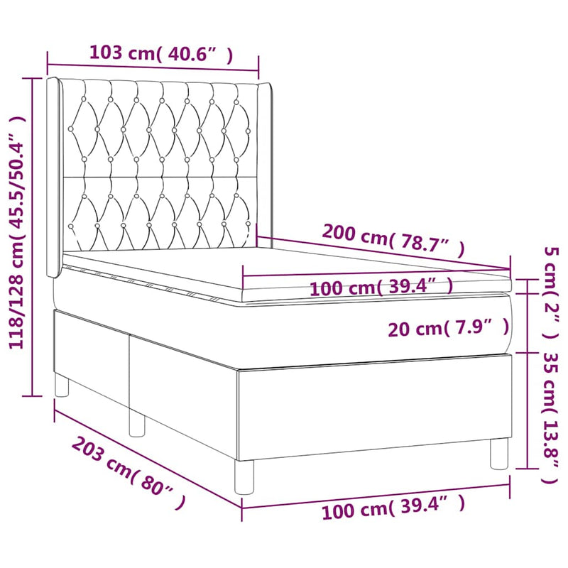 Pat box spring cu saltea, gri închis, 100x200 cm, textil