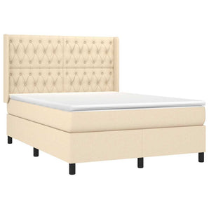 Pat box spring cu saltea, crem, 140x200 cm, textil