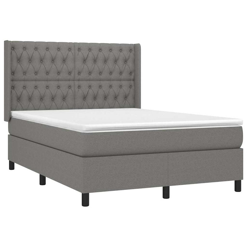 Pat box spring cu saltea, gri închis, 140x200 cm, textil