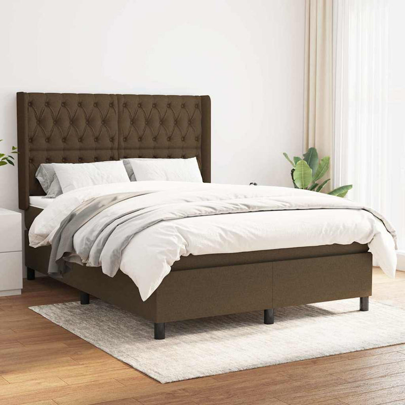 Pat continental cu saltea, maro închis, 140x200 cm, textil