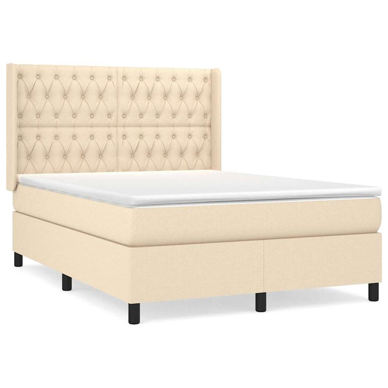 Pat continental cu saltea, crem, 140x200 cm, material textil