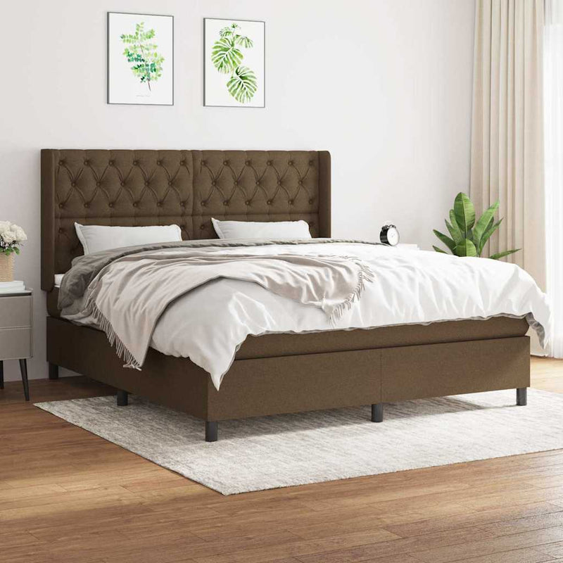 Pat box spring cu saltea, maro închis, 160x200 cm, textil