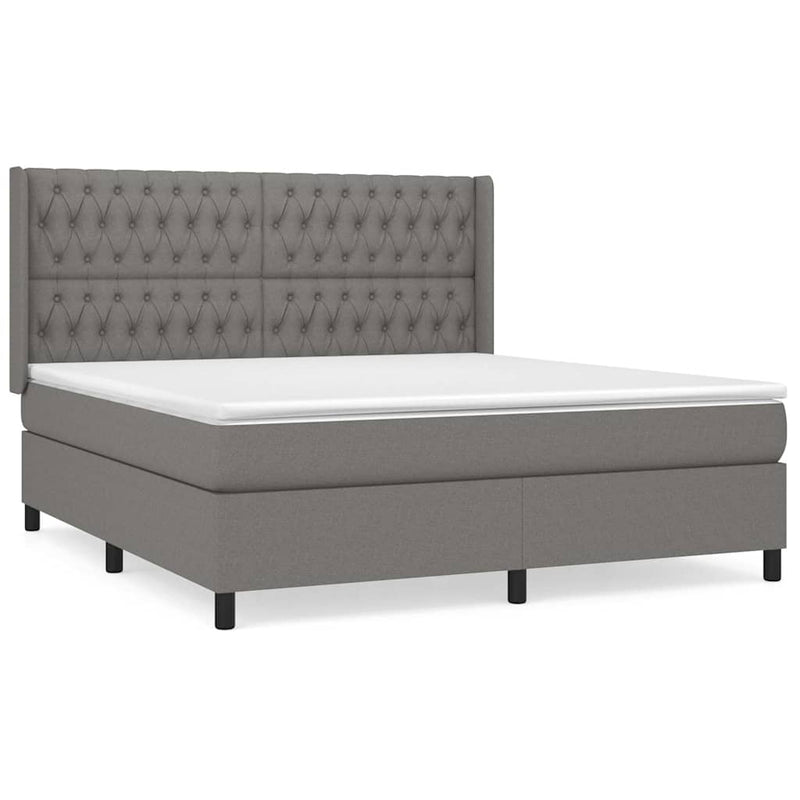 Pat box spring cu saltea, gri închis, 180x200 cm, textil
