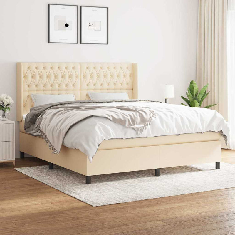 Pat continental cu saltea, crem, 180x200 cm, textil