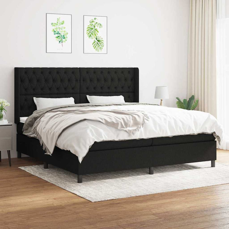 Pat box spring cu saltea, negru, 200x200 cm, textil