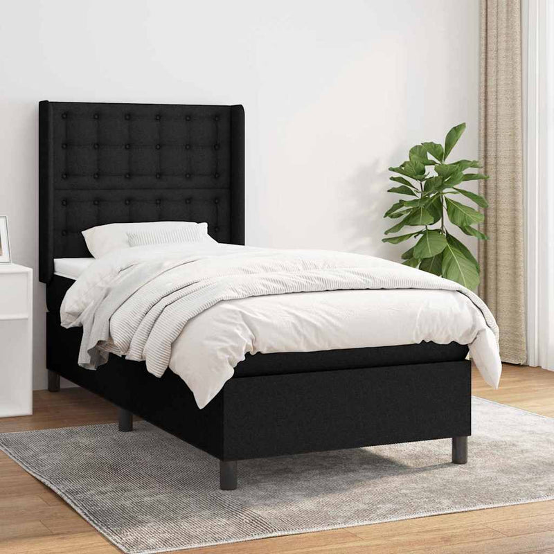 Pat box spring cu saltea, negru, 90x190 cm, textil