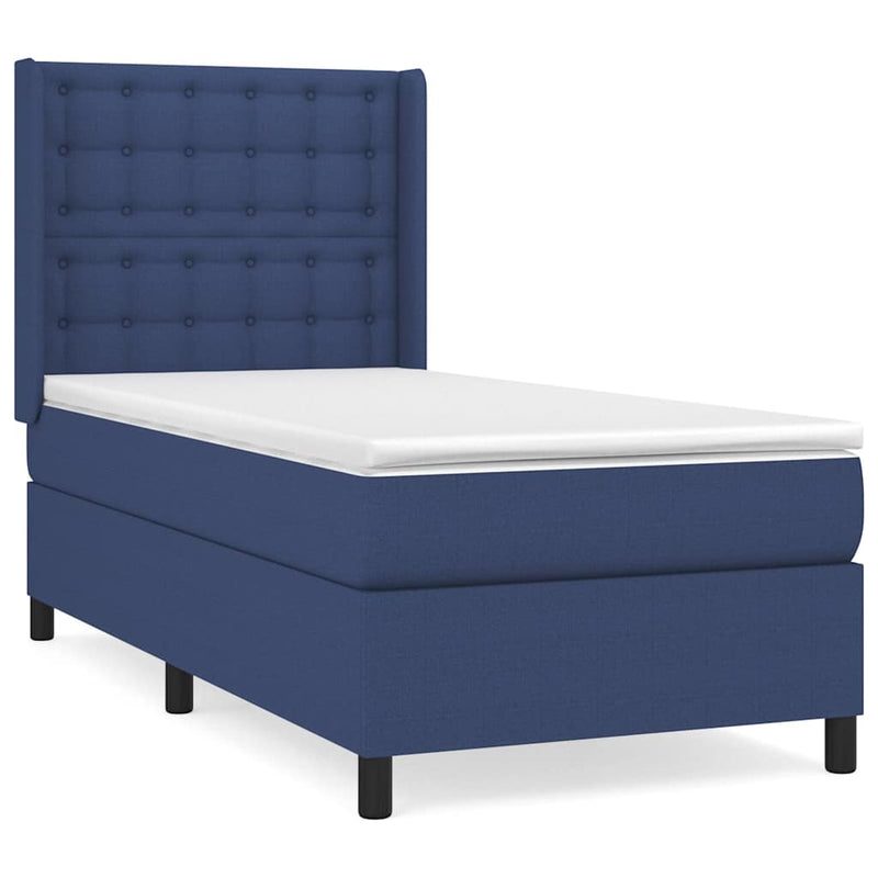 Pat box spring cu saltea, albastru, 90x190 cm, textil