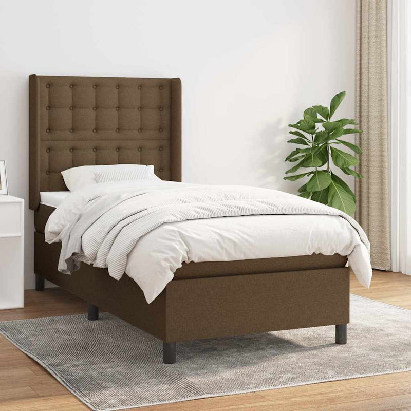 Pat box spring cu saltea, maro închis, 100x200 cm, textil