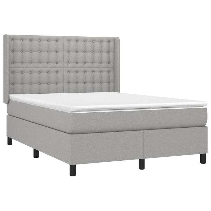 Pat box spring cu saltea, gri deschis, 140x190 cm, textil