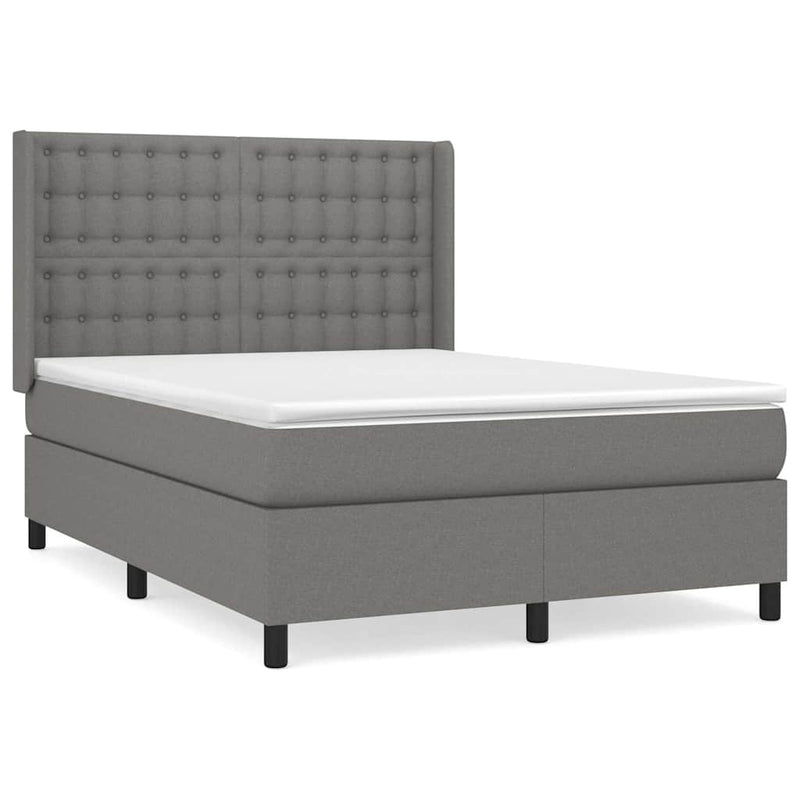 Pat box spring cu saltea, gri închis, 140x190 cm, textil