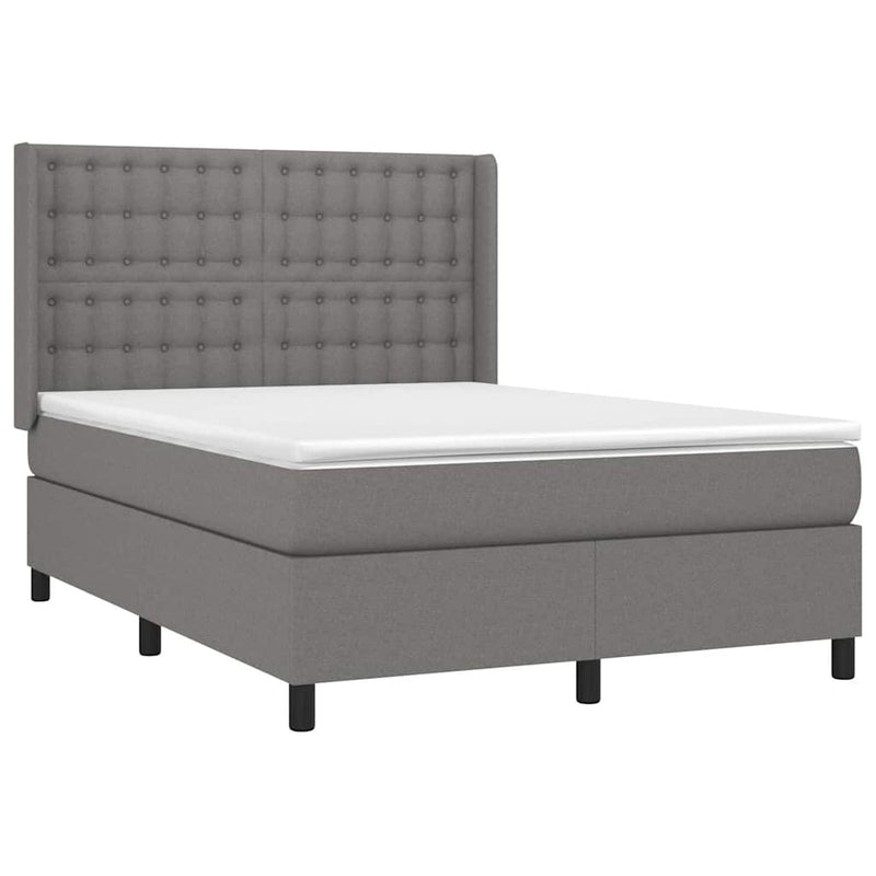 Pat box spring cu saltea, gri închis, 140x190 cm, textil