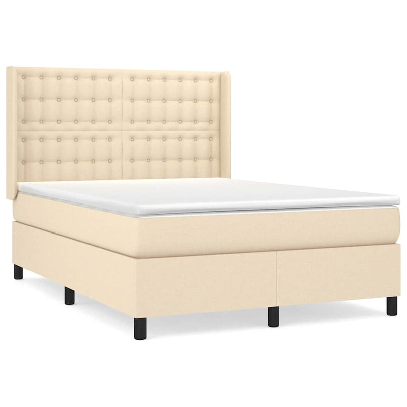 Pat continental cu saltea, crem, 140x200 cm, material textil