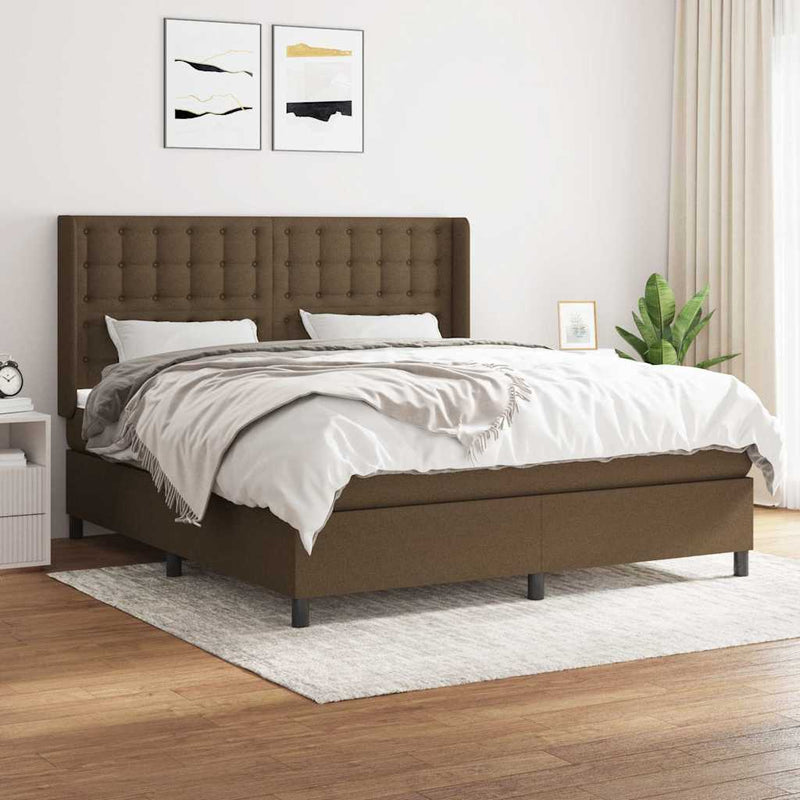 Pat box spring cu saltea, maro închis, 160x200 cm, textil
