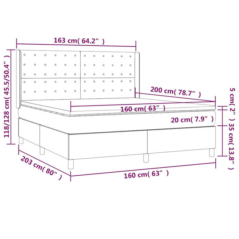 Pat box spring cu saltea, crem, 160x200 cm, material textil