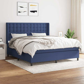 Pat continental cu saltea, albastru, 160x200cm, material textil