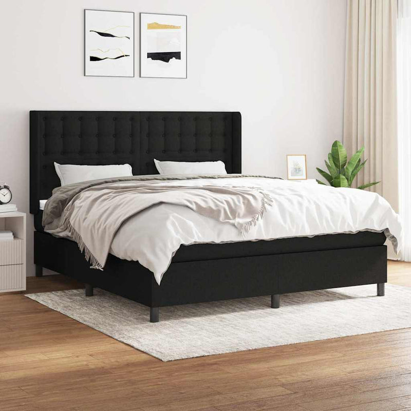 Pat box spring cu saltea, negru, 180x200 cm, catifea