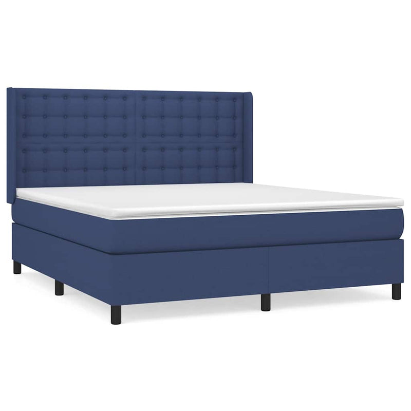 Pat box spring cu saltea, albastru, 180x200 cm, material textil