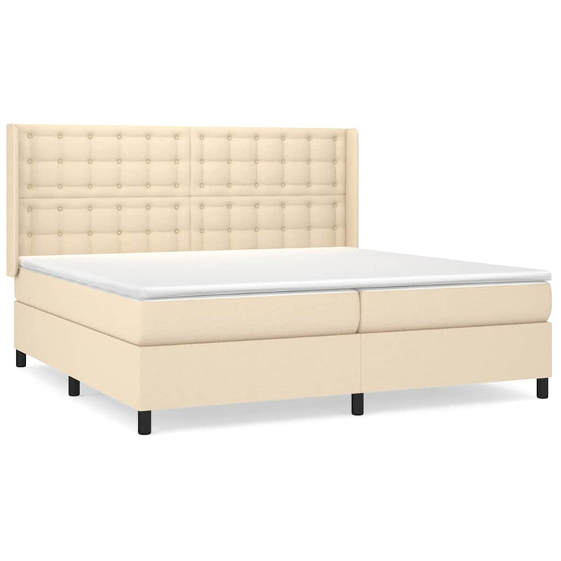 Pat box spring cu saltea, crem, 200x200 cm, textil