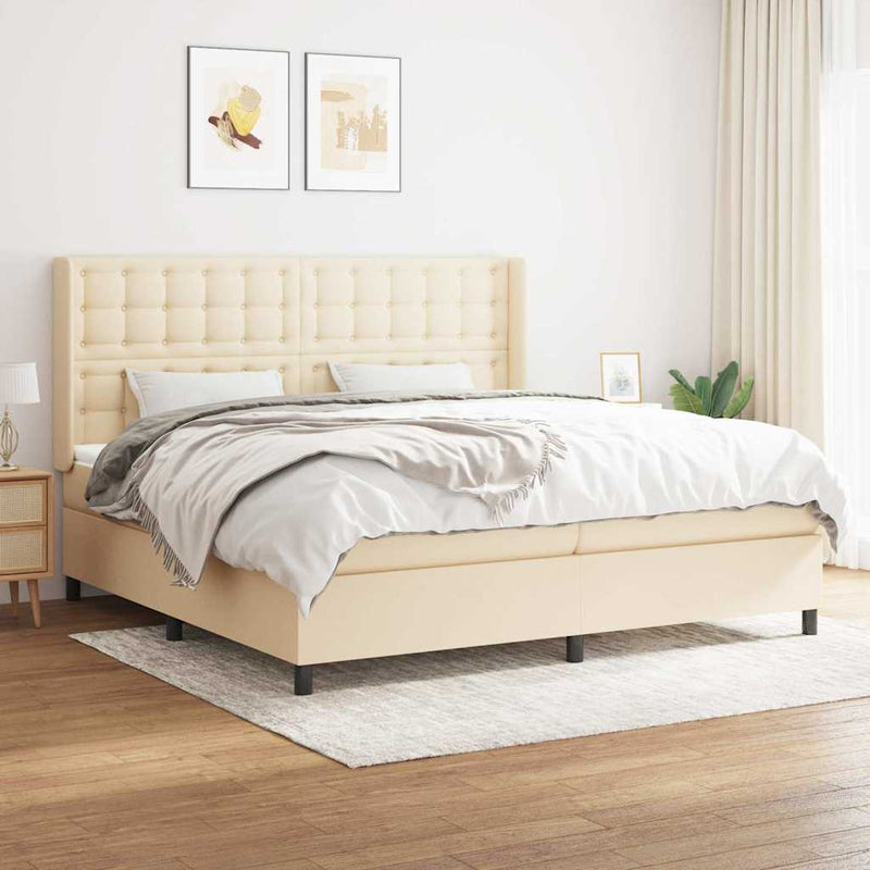 Pat box spring cu saltea, crem, 200x200 cm, textil