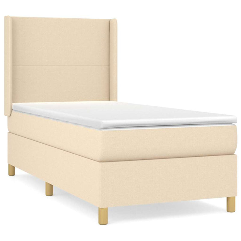 Pat box spring cu saltea, crem, 90x190 cm, textil