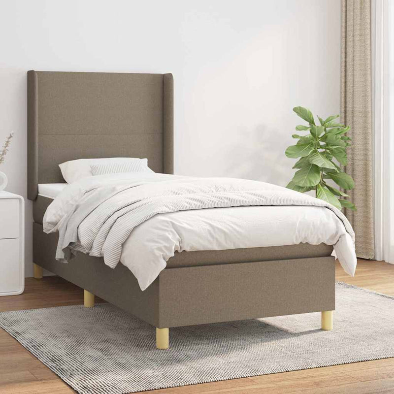 Pat box spring cu saltea, gri taupe, 90x200 cm, textil