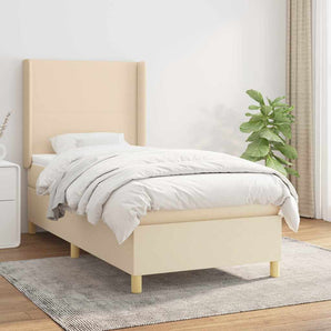 Pat box spring cu saltea, crem, 90x200 cm, textil