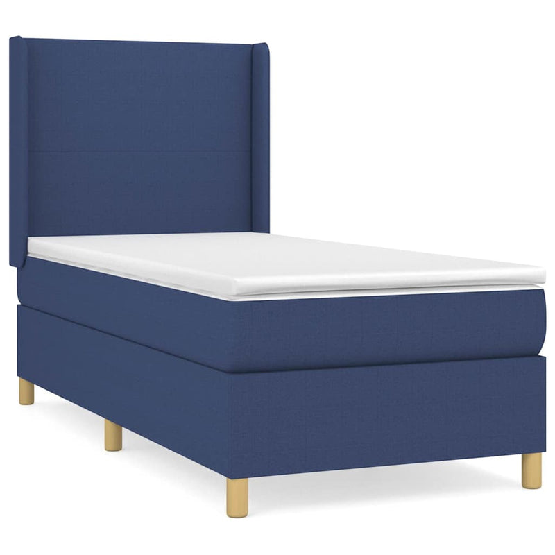 Pat box spring cu saltea, albastru, 90x200 cm, textil