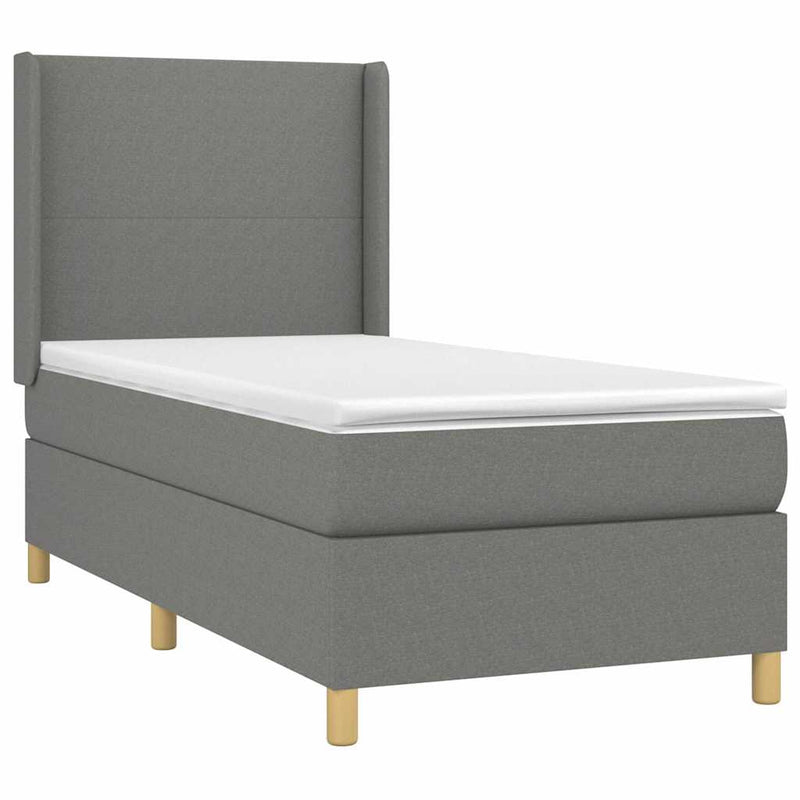 Pat box spring cu saltea, gri închis, 100x200 cm, textil