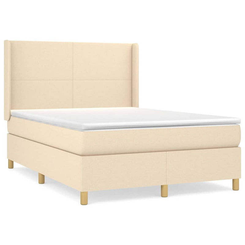 Pat box spring cu saltea, crem, 140x200 cm, textil