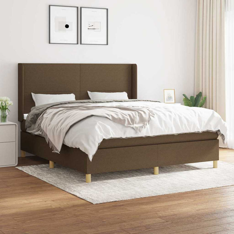 Pat box spring cu saltea, maro închis, 160x200 cm, textil