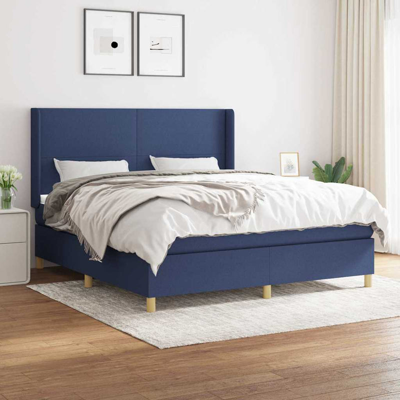 Pat continental cu saltea, albastru, 160x200cm, material textil
