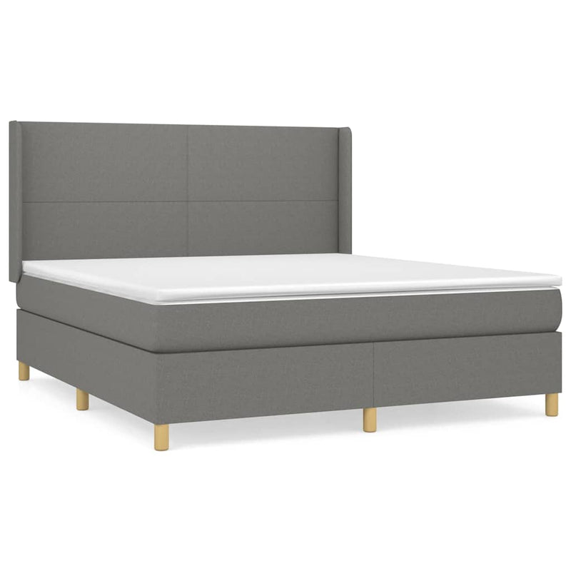 Pat box spring cu saltea, gri închis, 180x200 cm, textil