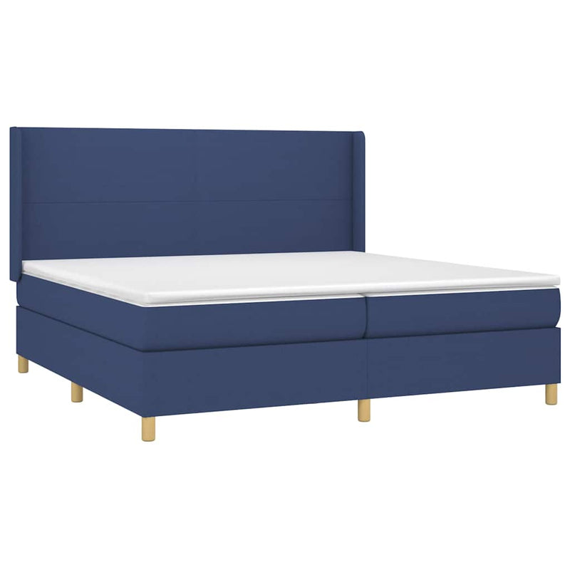 Pat box spring cu saltea, albastru, 200x200 cm, textil
