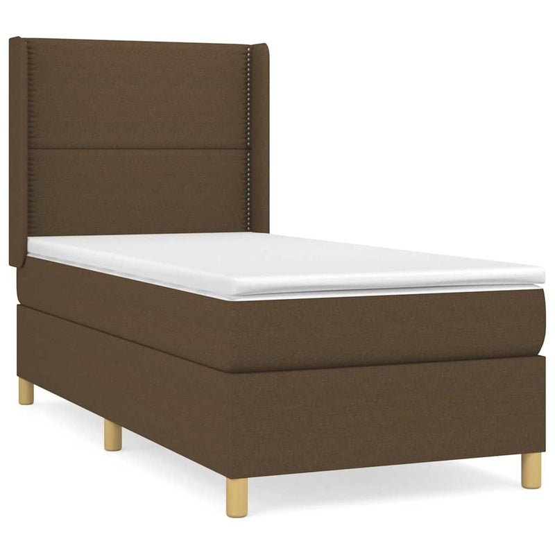 Pat box spring cu saltea, maro închis, 90x190 cm, textil