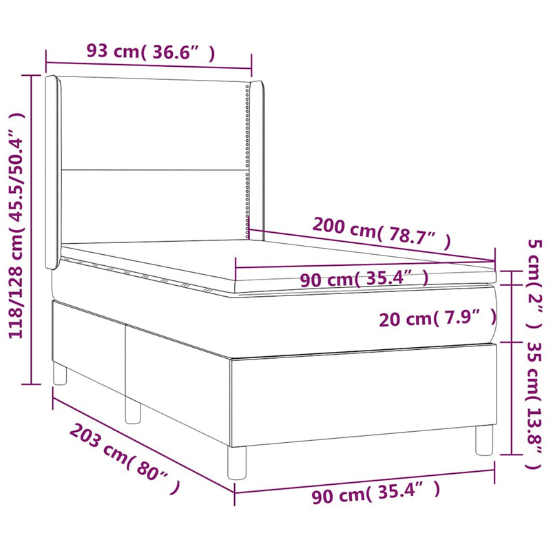 Pat box spring cu saltea, gri deschis, 90x200 cm, textil
