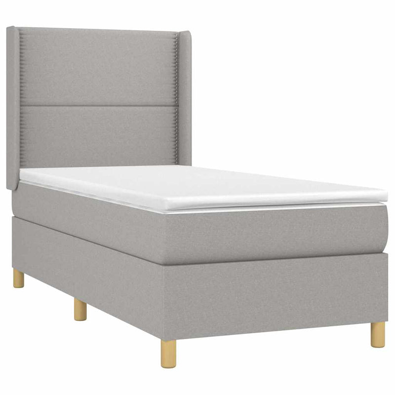 Pat box spring cu saltea, gri deschis, 100x200 cm, textil