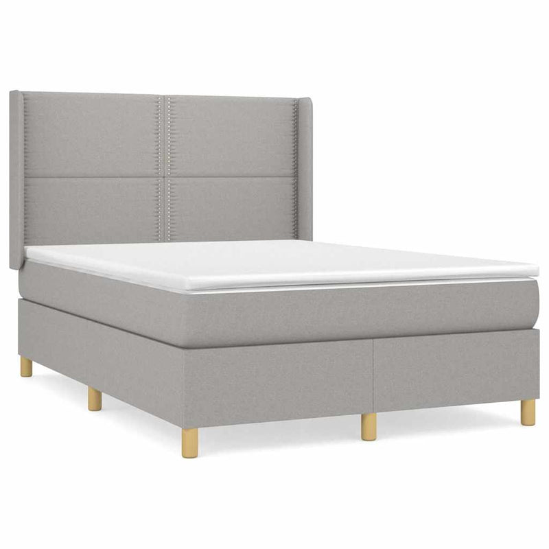 Pat box spring cu saltea, gri deschis, 140x190 cm, textil