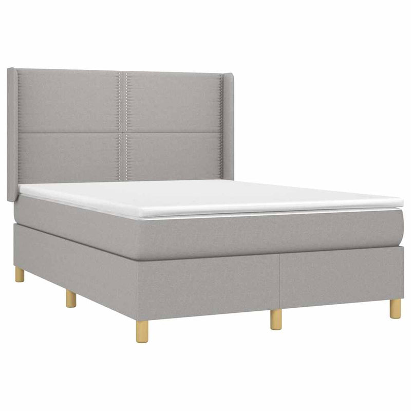 Pat box spring cu saltea, gri deschis, 140x190 cm, textil