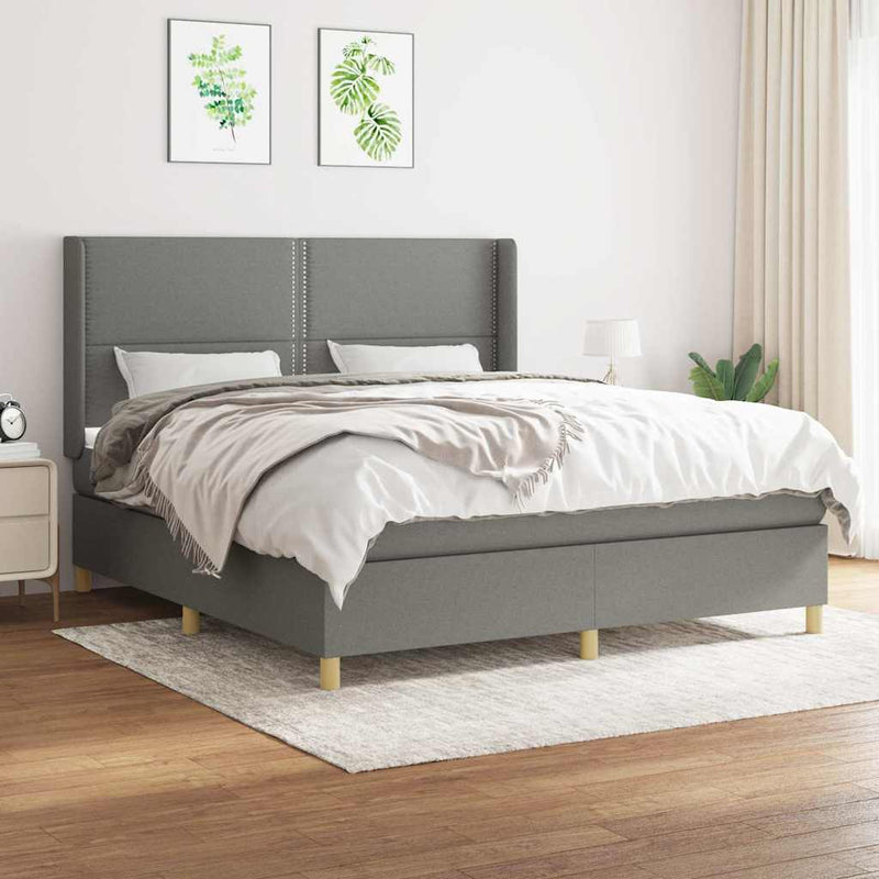 Pat box spring cu saltea, gri închis, 180x200 cm, textil
