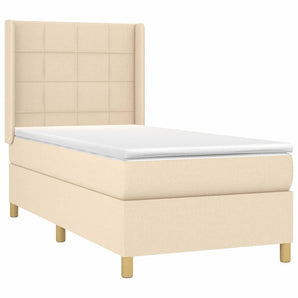 Pat box spring cu saltea, crem, 90x190 cm, textil